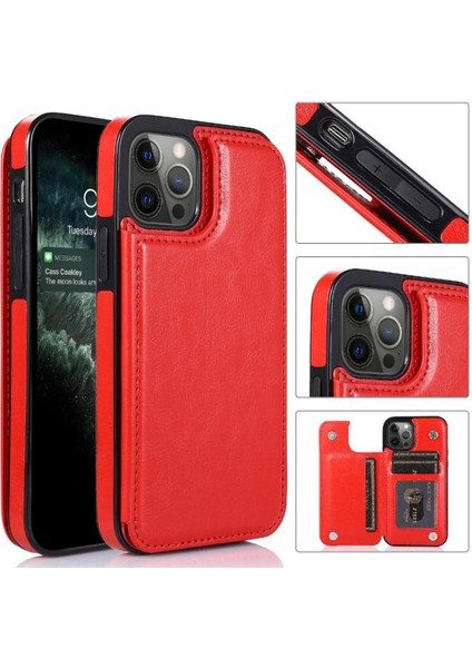 Kart Sahibi ile IPhone 13 Pro Max Pu Deri Kart Yuvaları Için Cüzdan Kılıf (Yurt Dışından)
