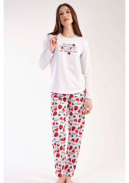 Kadın Bej Uzun Kollu Yuvarlak Yaka Oval Etek Pamuklu Pijama Takımı Tam Kalıp fiyatları