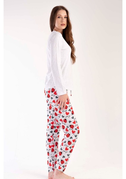 Kadın Bej Uzun Kollu Yuvarlak Yaka Oval Etek Pamuklu Pijama Takımı Tam Kalıp modelleri