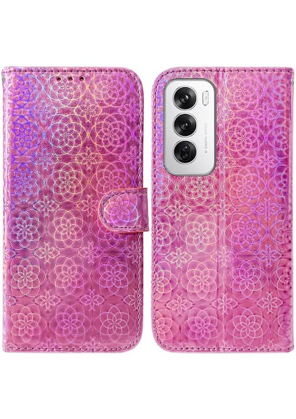 Oppo Oppo 12 5g Premium Pu Deri Glitter Renkli Standı Için Flip Case (Yurt Dışından)