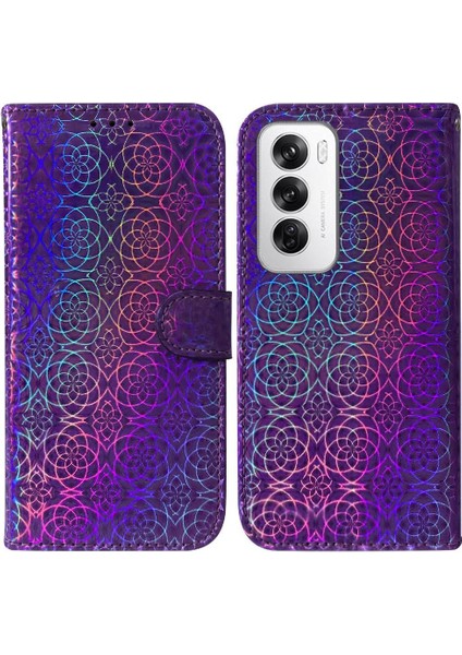 Oppo Oppo 12 5g Premium Pu Deri Glitter Renkli Standı Için Flip Case (Yurt Dışından)