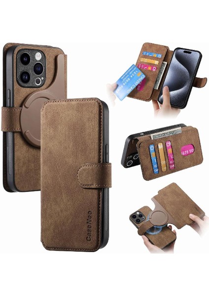 IPhone 15 Için Flip Case Pro Retro Kart Standı Cüzdan Mıknatıs Koruyucu (Yurt Dışından)