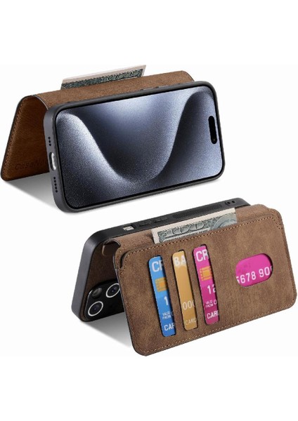 IPhone 15 Için Flip Case Pro Retro Kart Standı Cüzdan Mıknatıs Koruyucu (Yurt Dışından)