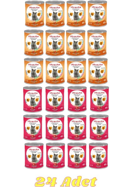 Premium Yüksek Proteinli Tavuk Kuzu Karışık Konserve Yaş Kedi Maması 415 gr 24 Adet
