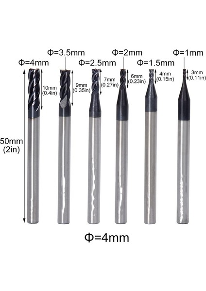 Adet Karbür Uçlu Freze 4 Flüt Cnc Seti 1mm 1.5mm 2mm 2.5mm 3.5mm 4mm (Yurt Dışından)