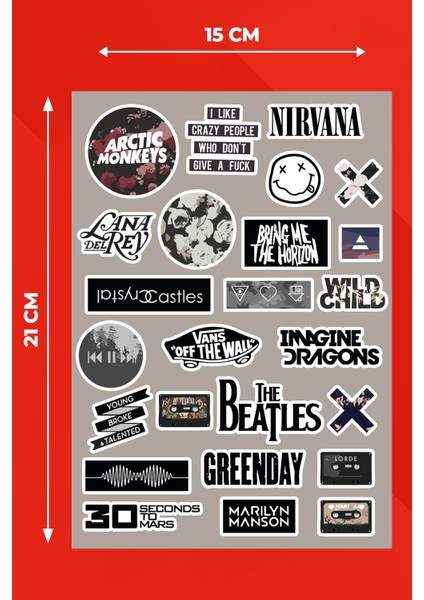 Anime Marketi Rock Müzik Grupları Sticker Seti Telefon Journal Sticker Seti 25 Adet