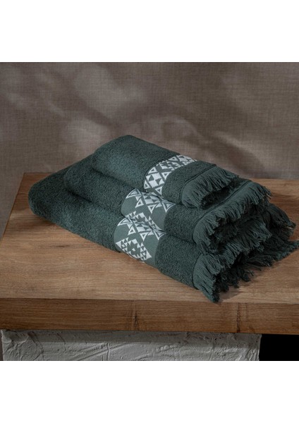 Hereke 3'lü Havlu Seti Krem Bordürlü Yeşil modelleri