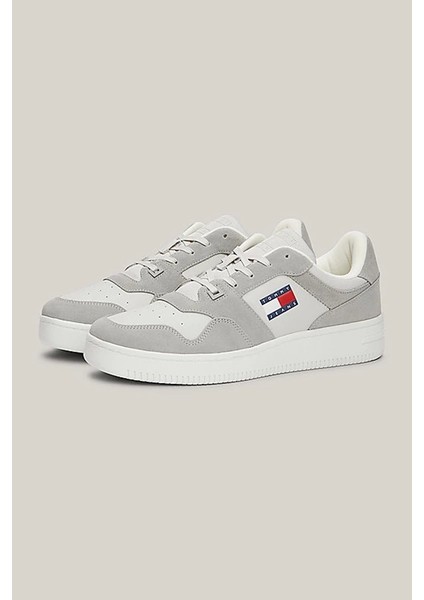 Tommy Hilfiger Erkek Deri Bağcıklı Gri Sneaker