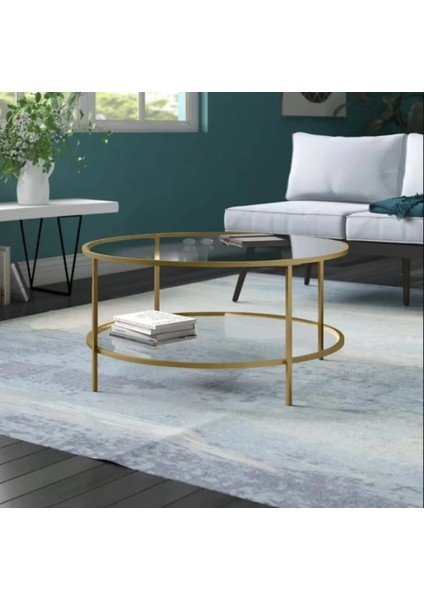 Tino Furniture Roma Gold 2 Raflı Orta Sehpa Temperli Cam (Kırılmaz)