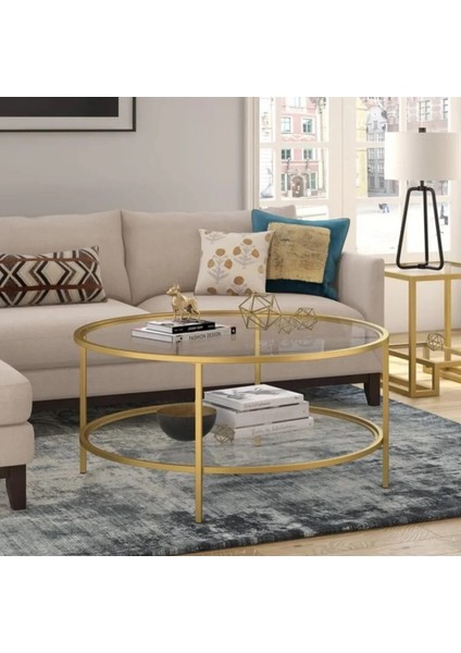 Tino Furniture Roma Gold 2 Raflı Orta Sehpa Temperli Cam (Kırılmaz)