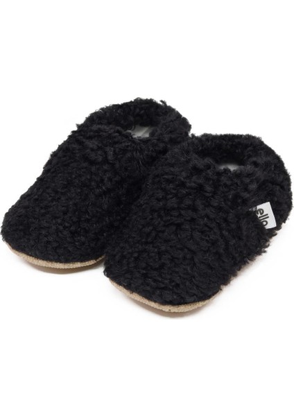 Teddy Bebek Patiği Ev Pandufu, Kaydırmaz Taban, Organik Pamuk Astar Kreş Ayakkabısı, Siyah