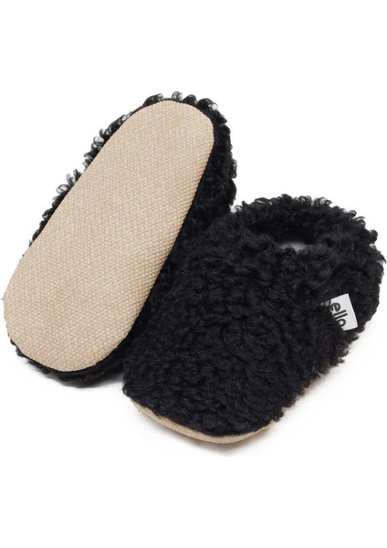 Teddy Bebek Patiği Ev Pandufu, Kaydırmaz Taban, Organik Pamuk Astar Kreş Ayakkabısı, Siyah fiyatları