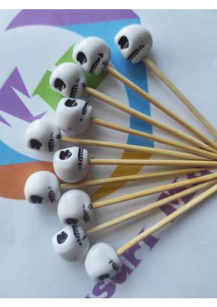 30 Adet Kuru Kafa Boncuklu Cadılar Bayramı Pasta Kürdanı 6 cm fiyatları