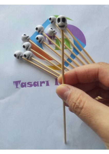 15 cm Uzun Kürdan - 30 Adet Kuru Kafa Boncuklu Cadılar Bayramı Kokteyl Karıştırıcı fiyatları