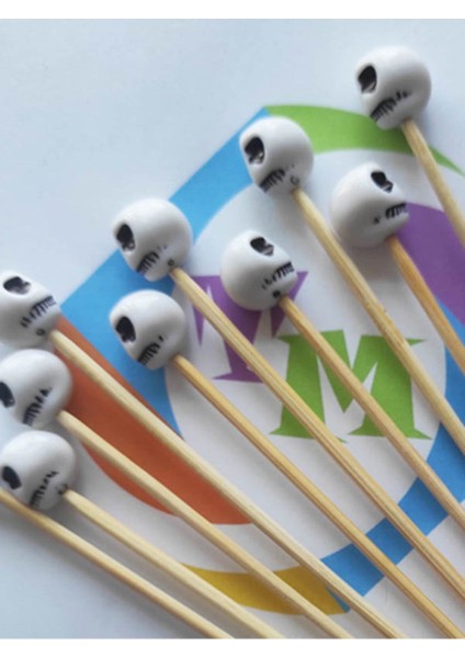 15 cm Uzun Kürdan - 30 Adet Kuru Kafa Boncuklu Cadılar Bayramı Kokteyl Karıştırıcı modelleri