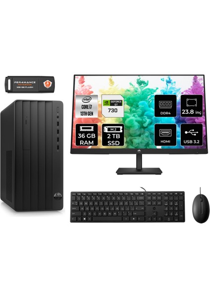 Pro Tower 290 G9 Intel Core I7 13700 36GB 2tb SSD GT730/4GB 23.8" Fhd Monitör Fdos 8T2X2ES Masaüstü Bilgisayar & Per4 USB Bellek 8T2X2ESMNT2334