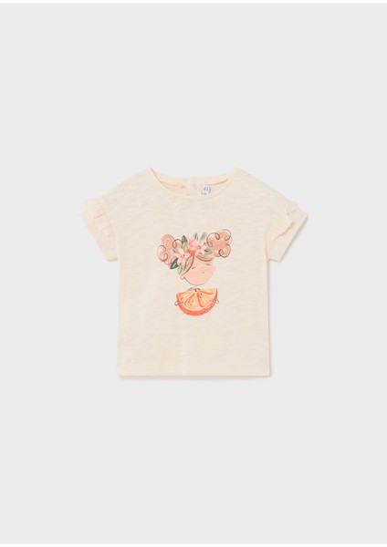 Kız Bebek Baskılı 2'Li Kısa Kollu T-Shirt Set Bej 1008 modelleri