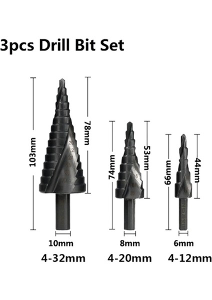 Adım Matkap Ucu 4-12 / 20-32MM Nirtird Kaplamalı Ahşap Metal Delme Aleti (Yurt Dışından)