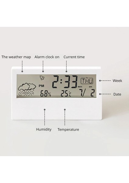 Beyaz Yeni LCD Elektrikli Masaüstü Çalar Saat Takvim Aydınlık Dijital Ekran Sıcaklık Nem Ev Ofis Yatak Odası Dijital Saat (Yurt Dışından)