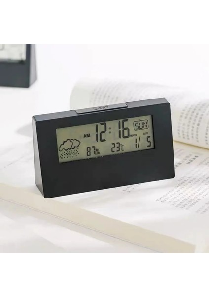 Siyah Arka Işık Yeni LCD Elektrikli Masaüstü Çalar Saat Takvim Aydınlık Dijital Ekran Sıcaklık Nem Ev Ofis Yatak Odası Dijital Saat (Yurt Dışından)