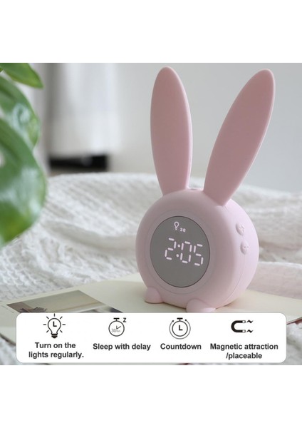 Erteleme Fonksiyonlu Pembe Çalar Saat Sevimli Tavşan Tasarımlı Çocuk Çalar Saati Yatak Odaları Için Kısılabilir Şarj Edilebilir Dijital Ev Için (Yurt Dışından)