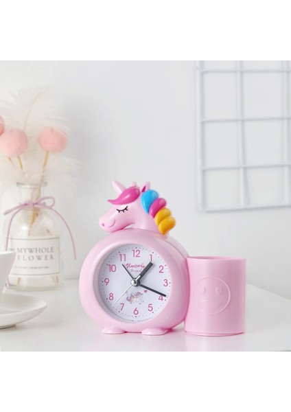 Pembe Unicorn Çocuklar Çalar Saat Sevimli Masa Saati Kalemlik Fırça Pot Ev Dekorasyon Будильник Çocuklar Hediyeler Doğum Günü (Yurt Dışından)