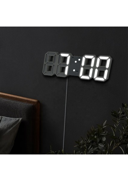 Beyaz-Beyaz LED 3D Dijital LED Çalar Saat Duvar Masa Saatleri Sıcaklık/takvim/3 Parlaklık Seviyesi Gece Lambası Çok Fonksiyonlu (Yurt Dışından)