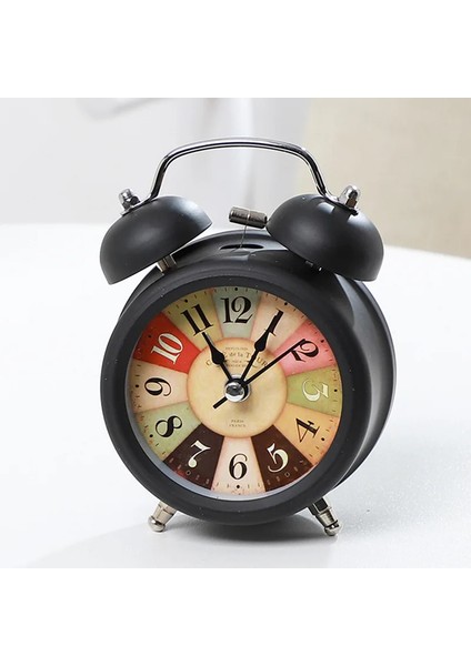 Siyah Sessiz Pil Kumandalı Uyandırma Vintage Kuvars Yatak Odası Gece Lambası Tasarım Analog Geçmeyen Çalar Saat Başucu Ikiz Çan (Yurt Dışından)