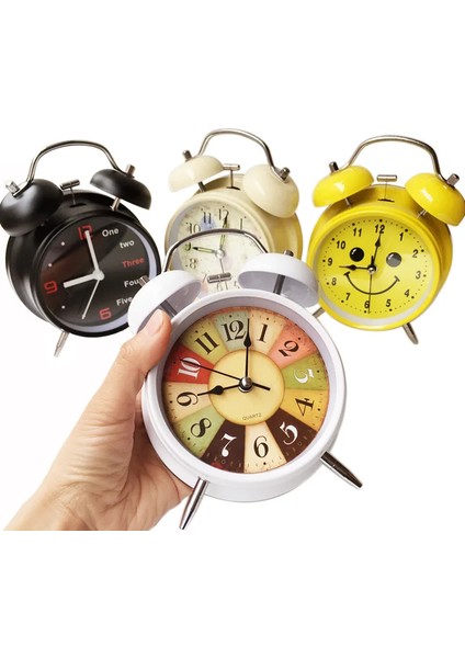 Siyah Sessiz Pil Kumandalı Uyandırma Vintage Kuvars Yatak Odası Gece Lambası Tasarım Analog Geçmeyen Çalar Saat Başucu Ikiz Çan (Yurt Dışından)