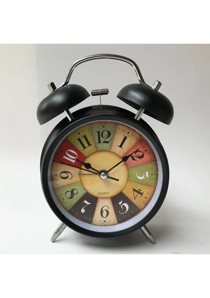 Siyah Sessiz Pil Kumandalı Uyandırma Vintage Kuvars Yatak Odası Gece Lambası Tasarım Analog Geçmeyen Çalar Saat Başucu Ikiz Çan (Yurt Dışından)