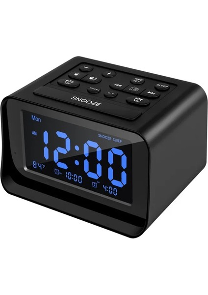 Siyah Abd Plug LED Dijital Alarmlı Saat Saatli Radyo, Yatak Odası Sıcaklık Göstergesi ve 87.5-108MHZ Frekanslı Fm Radyo Için USB Şarj Portu ile (Yurt Dışından)