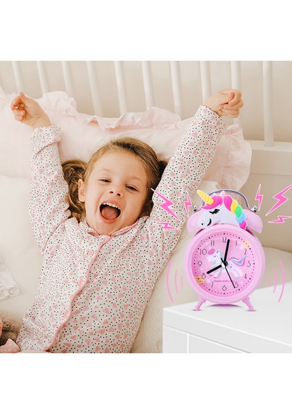 Pembe B Pembe Unicorn Çocuklar Çalar Saat Çift Çan Saat Arkadan Aydınlatmalı Sevimli Masa Saati Çocuk Uyandırma Çalar Saat Ev Dekor Çocuk Hediyeler (Yurt Dışından) fırsatları