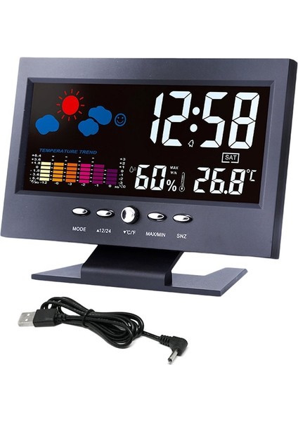 Tip 1 Dijital Saat Termometre Higrometre Hava Istasyonu Çalar Saat Sıcaklık Ölçer Renkli LCD Takvim Sesle Etkinleşen (Yurt Dışından)