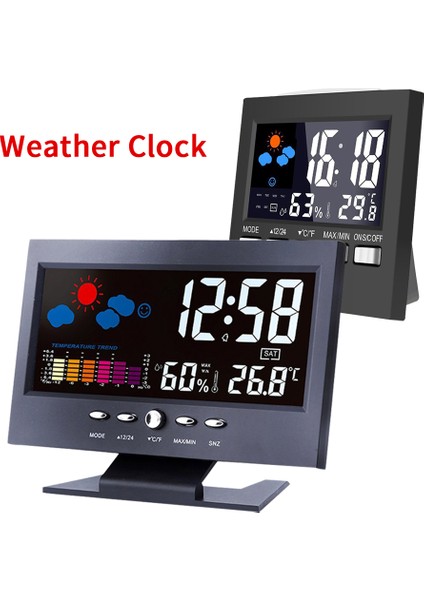 Tip 1 Dijital Saat Termometre Higrometre Hava Istasyonu Çalar Saat Sıcaklık Ölçer Renkli LCD Takvim Sesle Etkinleşen (Yurt Dışından) fiyatları
