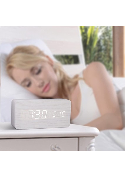 Nz-Sjx-Bs Modern Ahşap LED Akıllı Alarm Saatler Yatak Odası Başucu Masa Kare Ses Kontrolü Masaüstü Dijital Saat Odası Için (Yurt Dışından)