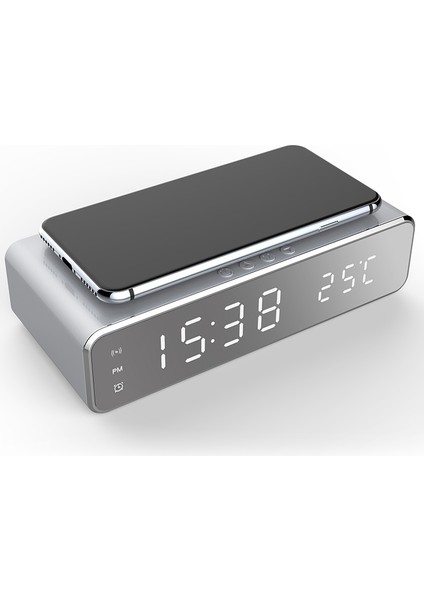 Gümüş 2022 Kablosuz Hızlı Şarj Cihazı LED Çalar Saat Telefon Kablosuz Şarj Cihazı Şarj Pedi Termometre Xiaomi Iphone 11 Xs Max x (Yurt Dışından) fiyatları