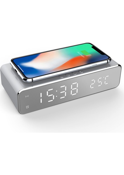 Gümüş 2022 Kablosuz Hızlı Şarj Cihazı LED Çalar Saat Telefon Kablosuz Şarj Cihazı Şarj Pedi Termometre Xiaomi Iphone 11 Xs Max x (Yurt Dışından) fırsatları