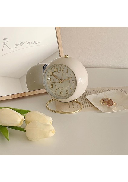 Gri Yeşil Sessiz Tik Tak Etmeyen Retro Vintage Çalar Saat Masaüstü Küçük Saat Gece Lambasıyla Yuvarlak Mini Çalar Saat Yatak Odası Ofis Için (Yurt Dışından)