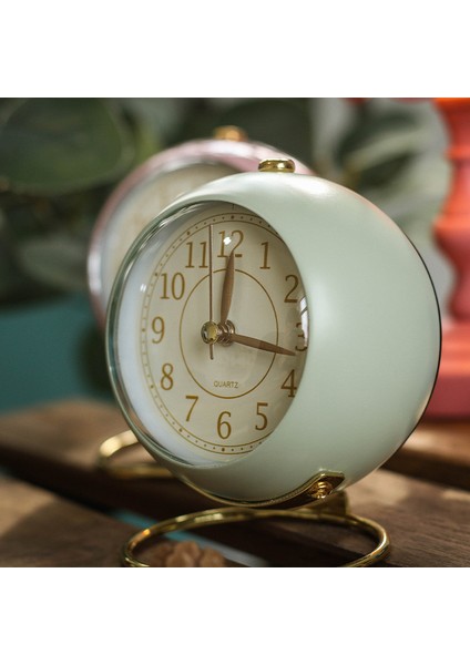 Gri Yeşil Sessiz Tik Tak Etmeyen Retro Vintage Çalar Saat Masaüstü Küçük Saat Gece Lambasıyla Yuvarlak Mini Çalar Saat Yatak Odası Ofis Için (Yurt Dışından)