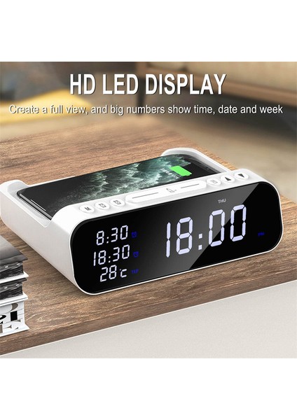 Siyah 3-In-1 Kablosuz Şarj Cihazı Çalar Saat Zaman LED Işık Termometre Kulaklık Telefon Şarj Cihazı 15W Hızlı Şarj Dock Istasyonu Telefon Için (Yurt Dışından) fiyatları