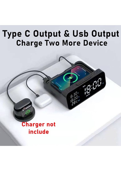 Siyah 3-In-1 Kablosuz Şarj Cihazı Çalar Saat Zaman LED Işık Termometre Kulaklık Telefon Şarj Cihazı 15W Hızlı Şarj Dock Istasyonu Telefon Için (Yurt Dışından) fırsatları