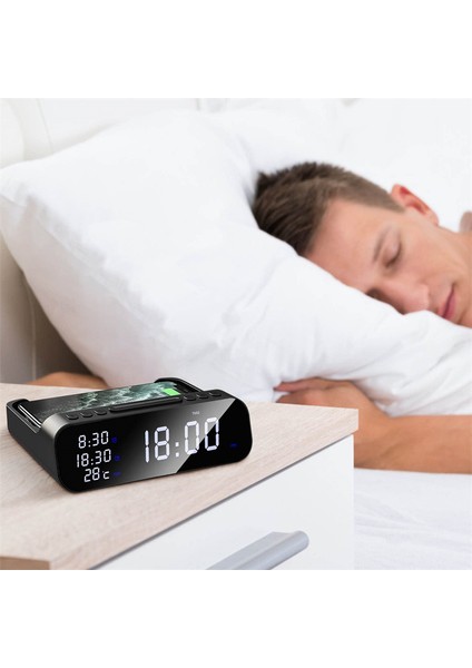 Siyah 3-In-1 Kablosuz Şarj Cihazı Çalar Saat Zaman LED Işık Termometre Kulaklık Telefon Şarj Cihazı 15W Hızlı Şarj Dock Istasyonu Telefon Için (Yurt Dışından) indirimleri