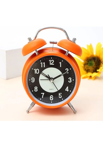 4 Inç Turuncu Sessiz Geçmeyen Analog Kuvars 4 Inç Pille Çalışan Çift Zil Yüksek Sesli Alarm Saati Arkadan Aydınlatmalı Yatak Odası Saati Dijital (Yurt Dışından)