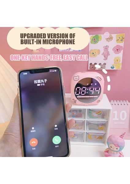 Premium Beyaz Kawaii Saat Bluetooth Hoparlör, Kablosuz Stereo, Öğrenci Mini Erteleme Alarmı, Masaüstü Süslemesi, Kız Kalp Taşınabilir Subwoofer (Yurt Dışından) indirimleri