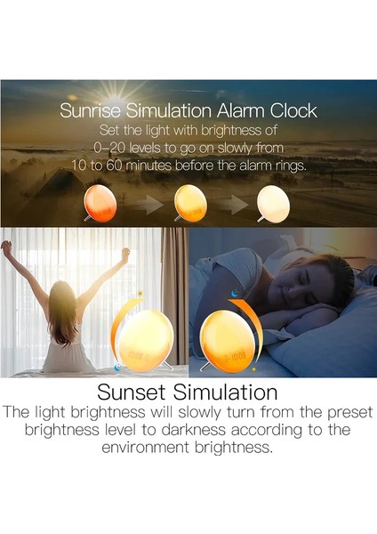Pilli Saat Wifi Akıllı Uyandırma Işığı Iş Günü Saati Gün Doğumu Gün Batımı Simülasyonu 4 Alarm Alexa Google Home Tuya Uygulaması ile Çalışır Uzaktan Kumanda (Yurt Dışından) modelleri