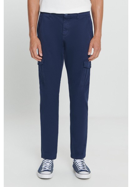 Erkek Lacivert Ekstra Slim Fit Dar Kesim Kargo Cepli Pamuklu Esnek Pantolon fiyatları