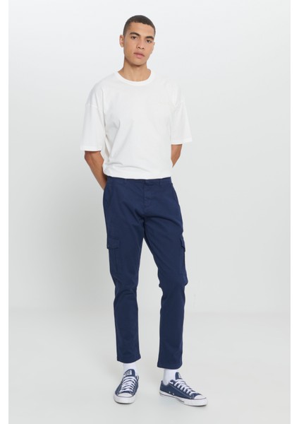 Erkek Lacivert Ekstra Slim Fit Dar Kesim Kargo Cepli Pamuklu Esnek Pantolon fırsatları