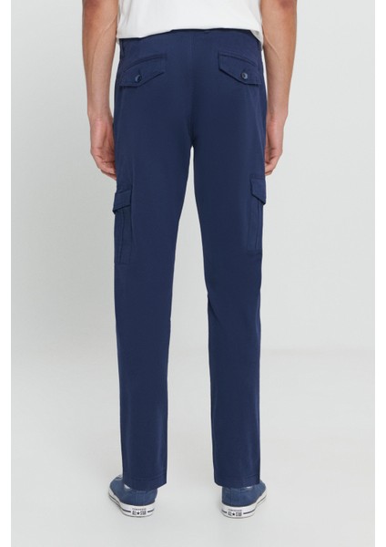 Erkek Lacivert Ekstra Slim Fit Dar Kesim Kargo Cepli Pamuklu Esnek Pantolon