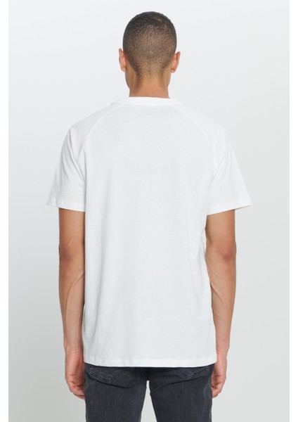 Erkek Ekru Loose Fit Bol Kesim %100 Pamuk Yumuşak Dokulu Baskılı Bisiklet Yaka Tişört