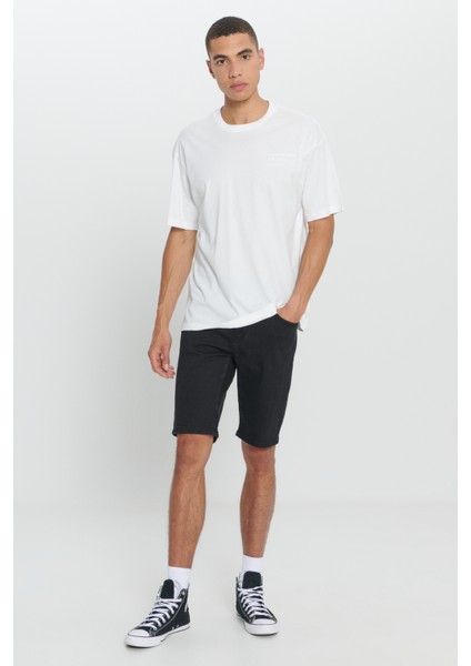 Erkek Ekru Loose Fit Bol Kesim %100 Pamuk Baskılı Bisiklet Yaka Tişört